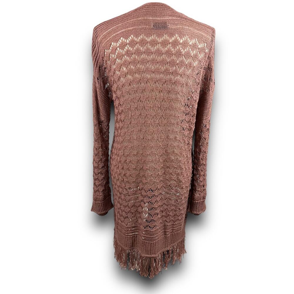 Avorwe Boho Chic Open Knit Long Cardigan Fringe Trim Lightweight Small Medium - Picture 4 of 6
